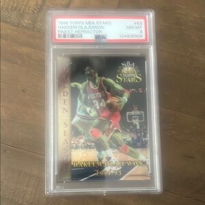 Graded (PSA), 1996 NBA Topps Stars Finest Refractor Hakeem Olajuwon Card (Rare)